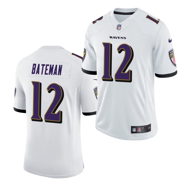 Men's Baltimore Ravens #12 Rashod Bateman White NFL 2021 Draft Vapor Untouchable Limited Stitched Jersey